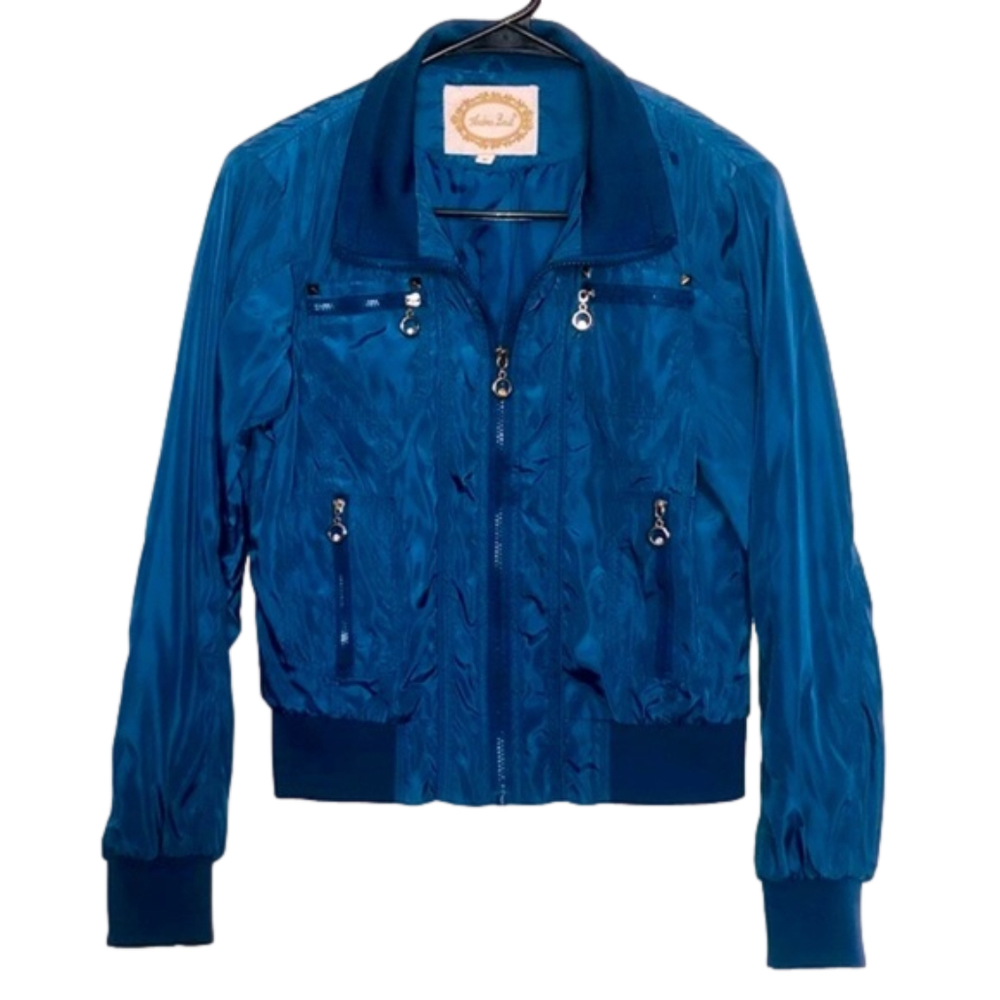 Navy Blue Bomber Jacket w. Rose Gold Zippers